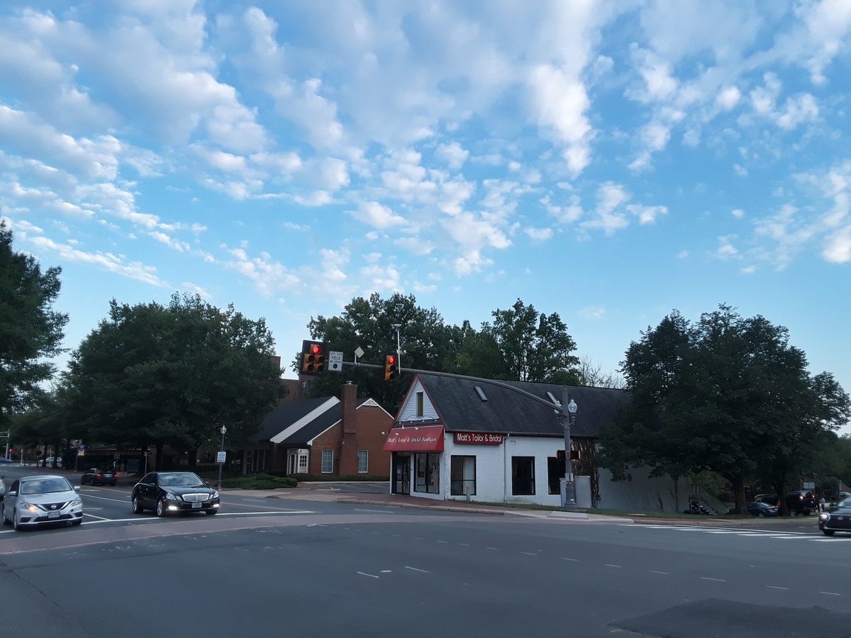Broad Street intersection with houses, downtown Falls Church in Falls Church, VA
